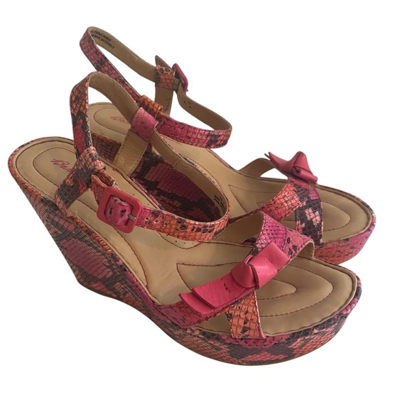Born Crown Pink/Orange Faux Snakeskin Wedge Platform Sandal 10 - Picture 2 of 8